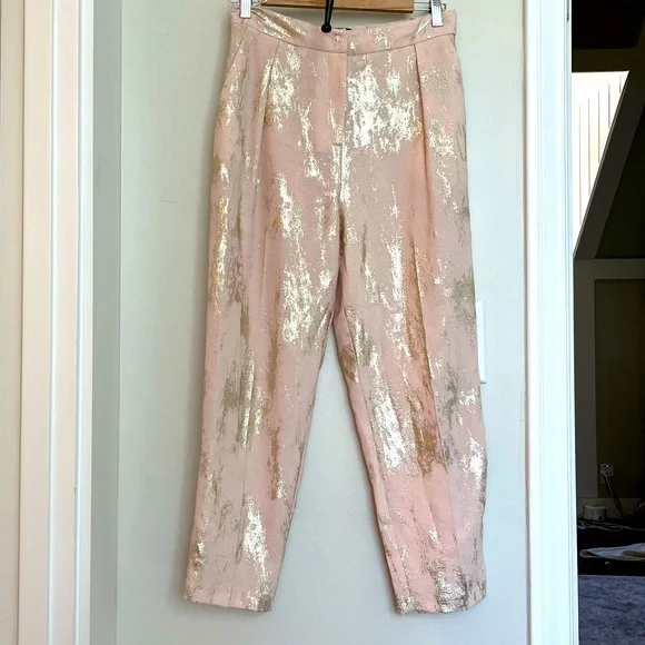 Top Shop pink and gold cropped wide leg pants - Picture 1 of 4
